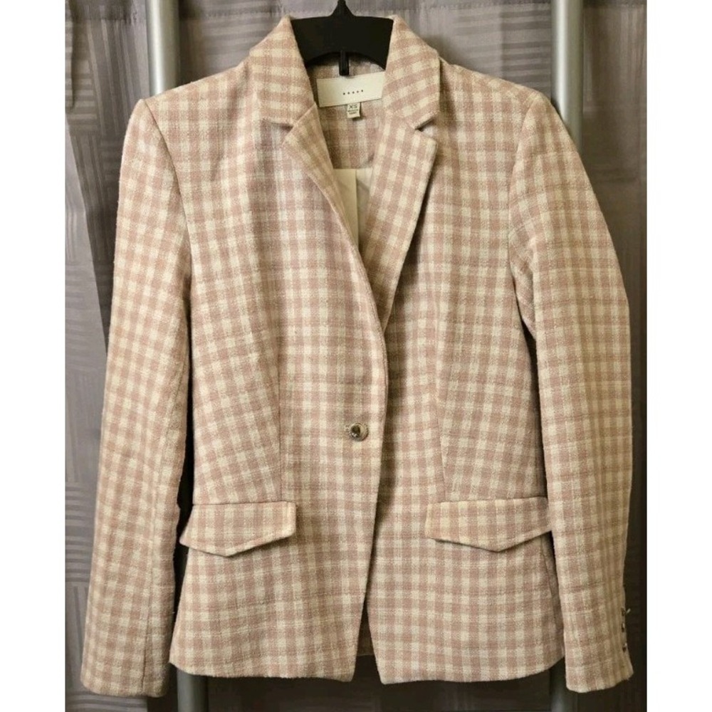 Blank NYC One‎ Button Front Blazer XS Pink White Plaid Womens Long Sleeve Lined